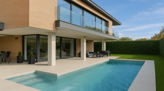 piscina con cascada moderna